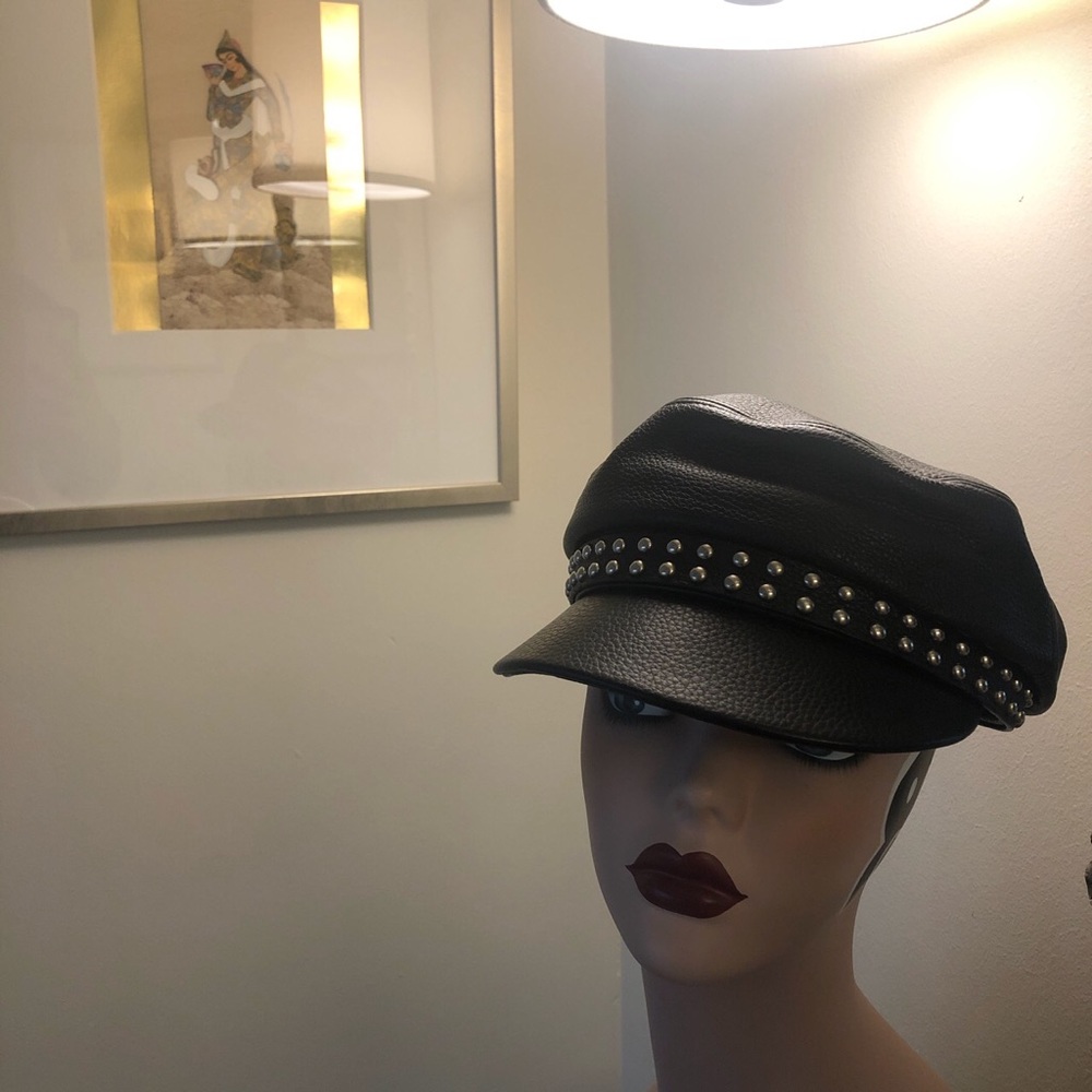authentic leather gucci hat with sliver studs